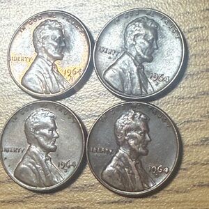 4 L-rim 1964 D Pennies